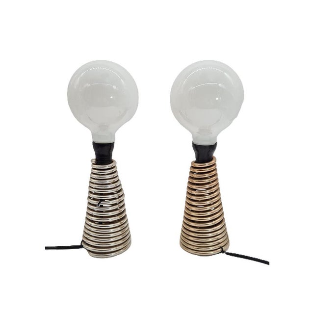 Vintage Table Lamps Aluminium Springs & Large Bulbs, Czechoslovakia, 1970s, Set of 2 For Sale - Image 13 of 13