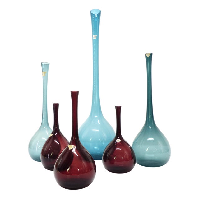 Tulip Vases in Blown Glass by Arthur Percy for Gullaskruf, Sweden, 1950s, Set of 6 For Sale
