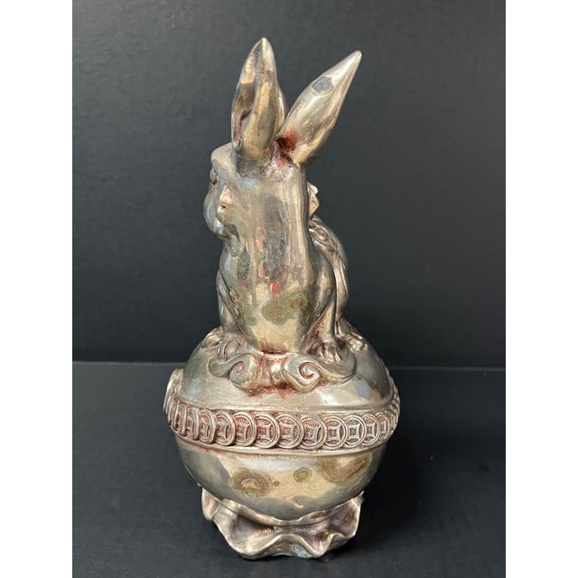Chinese Art Silver Gilt Bronze Metal Lucky Charm Rabbit Sculpture ITEM NAME: Chinese Art Silver Bronze Metal Lucky Charm...