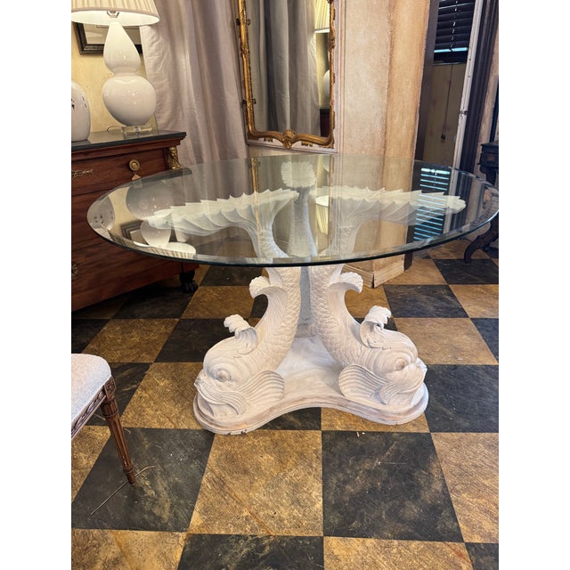 Hollywood Regency Painted Dolphin Dining Table For Sale - Image 3 of 12