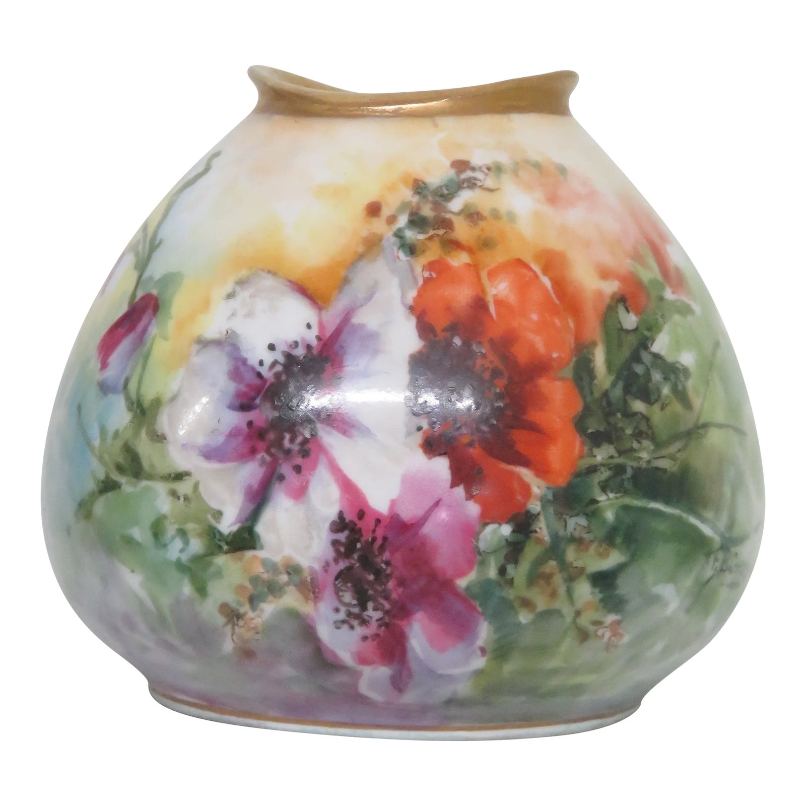 Rs Germany Porcelain Hand Painted Flowers Small Vase | Chairish