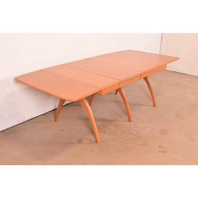 1950s Heywood Wakefield Mid-Century Modern Solid Maple Wishbone Extension Dining Table, Newly Refinished For Sale - Image 5 of 15
