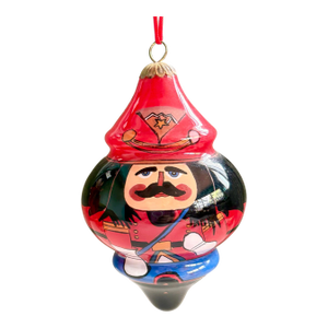 Vintage Pier 1 Li Bien Nutcracker Glass Christmas Ornament - Reverse Hand Painted Blown Glass Holiday Decor