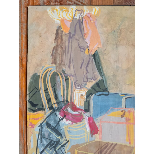 We are selling this cool mid-century gouache painting. The painting is probably an art student piece but very cool with...