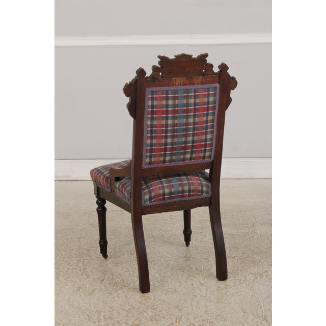 Wood Pair of Antique Victorian Carved Side Chairs For Sale - Image 7 of 17