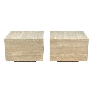 Pair of Travertine Modernist Side Tables For Sale