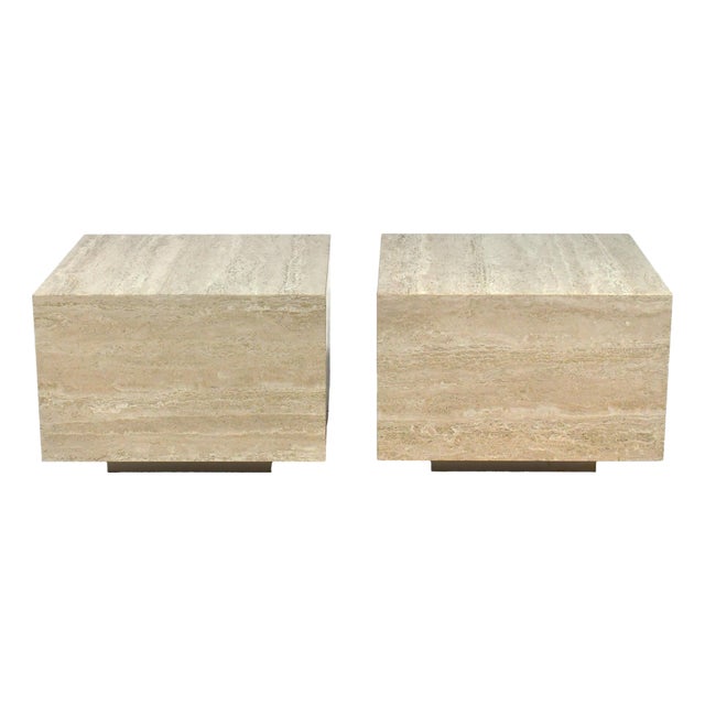 Pair of Travertine Modernist Side Tables For Sale