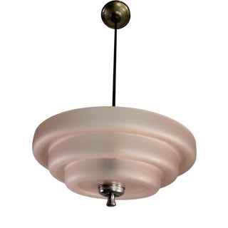 Art Deco 2-Light Pendant in Pink Glass and Chromed Metal, 1940s For Sale
