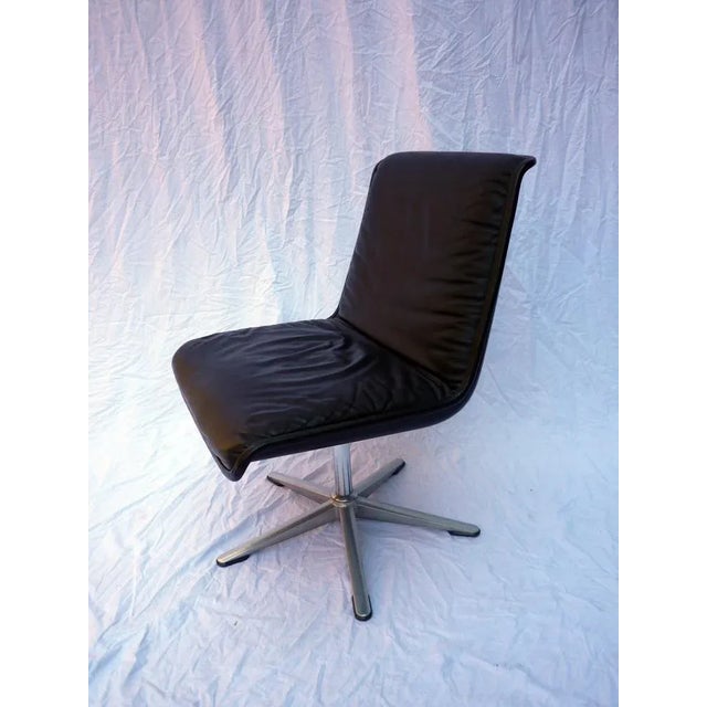 1980s Black Leather Swivel Chair For Sale - Image 5 of 7