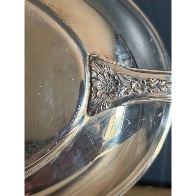 Mid 20th Century Mid 20th Century Silverplate Oval Serving Dish With Floral Handles For Sale - Image 5 of 6