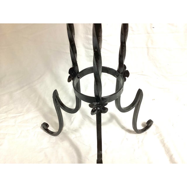 Antique Round Black & White Marble Top Wrought Iron Pedestal Stand For Sale - Image 4 of 7