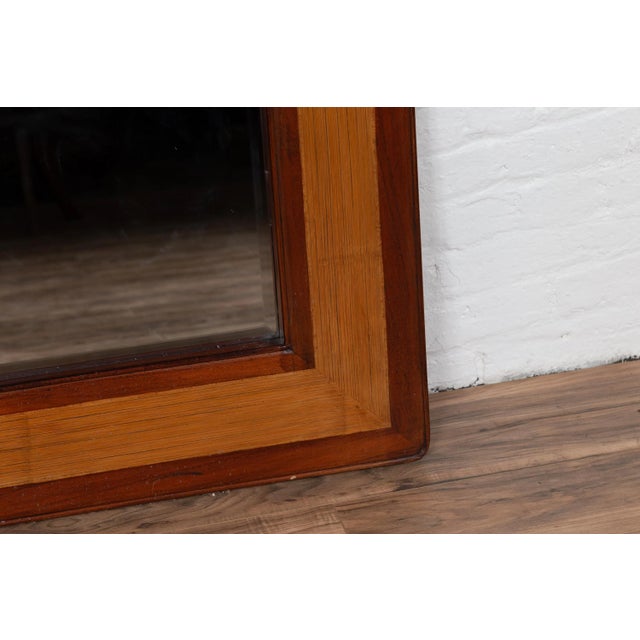 Vintage Chinese 1950s Two-Toned Elm and Rattan Square Mirror with Beveled Glass For Sale In New York - Image 6 of 10