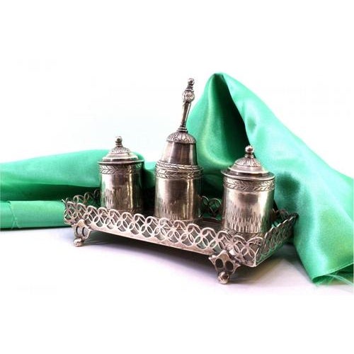Square Silver Inkwell with Tanks, Bell, Grate and Openwork Feet For Sale - Image 3 of 7