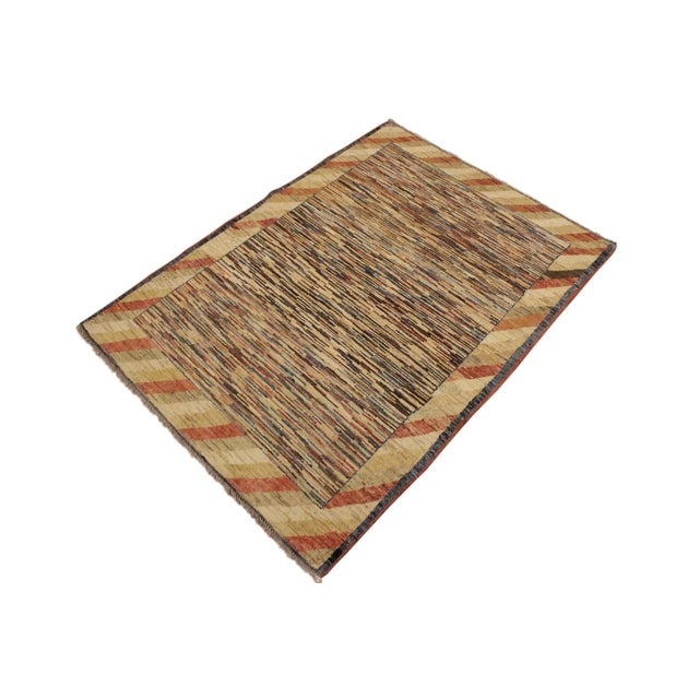 Contemporary Contemporary Gabbeh Trista Blue/Beige Wool Rug - 3'4'' X 4'8'' For Sale - Image 3 of 10
