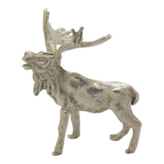 Vintage Italian Handmade Genuine Silver Larg Elk Figurine Sculpture For Sale