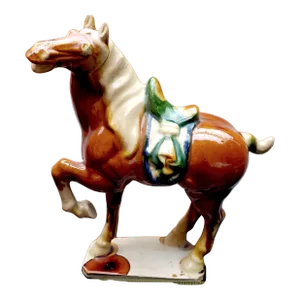 Signed 1950s Tang Style Horse Figurine Sancai Glazed in Green, Brown and Cream