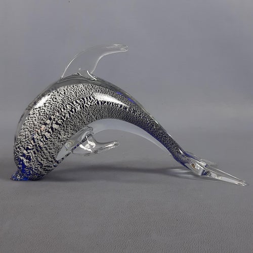 Sommerso Silver & Murano Glass Dolphin Sculpture by Fabio Tosi, 1970s Models & Figurines