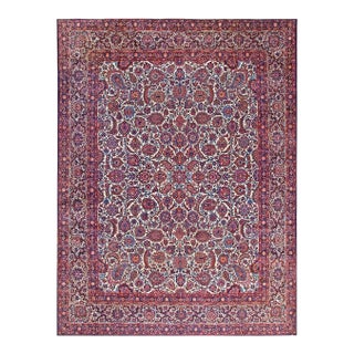 Impressive Red and White Ivory Color With Paisley Patterns Design Antique Kashan Rug For Sale