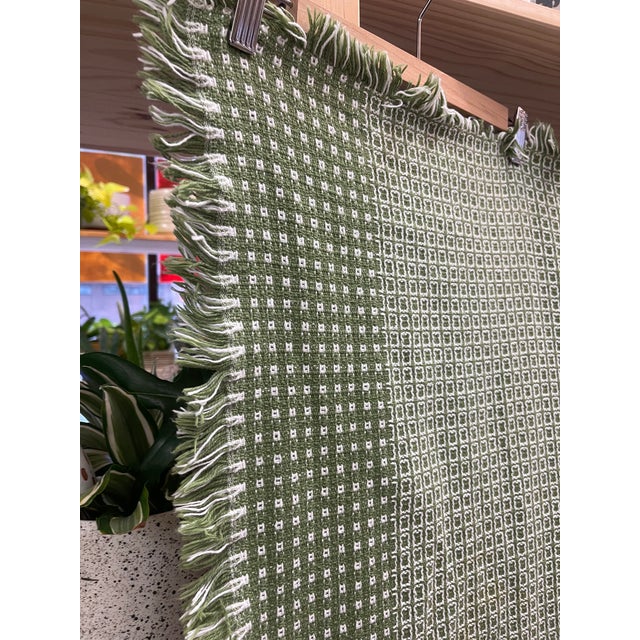 Olive Vintage Olive Green and White Woven Throw Blanket With Fringe Edges For Sale - Image 8 of 10