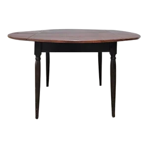 Primitive Cherry Top Drop Leaf Dining Table Over Four Black Painted Legs