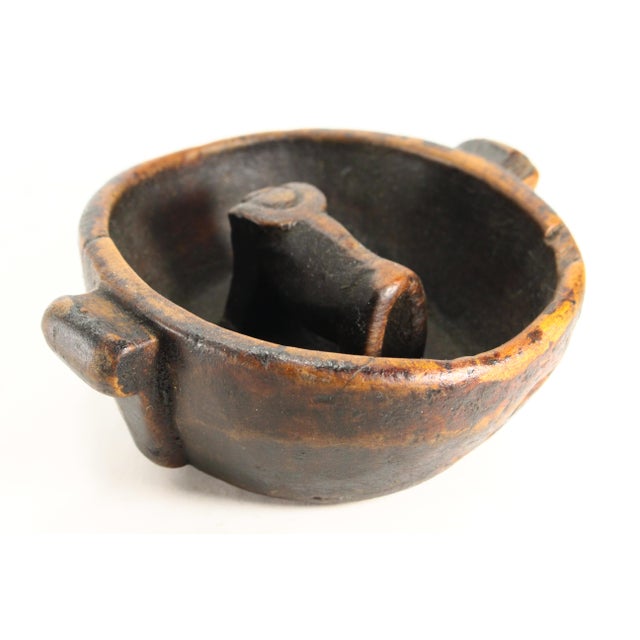 Wood Antique Peruvian Aymara Wooden Marriage Bowl W Ox Chicha Drinking Vessel For Sale - Image 7 of 18