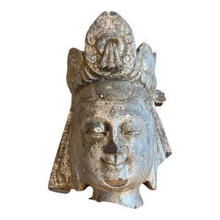 19th Century Chinese Silver Stone Kwan Yin Head For Sale