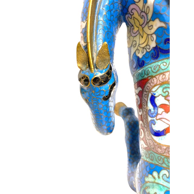 Vintage Chinese Cloisonné Horse Figurine Enamel Brass Statue Blue Red Gold 8.5" For Sale - Image 13 of 15