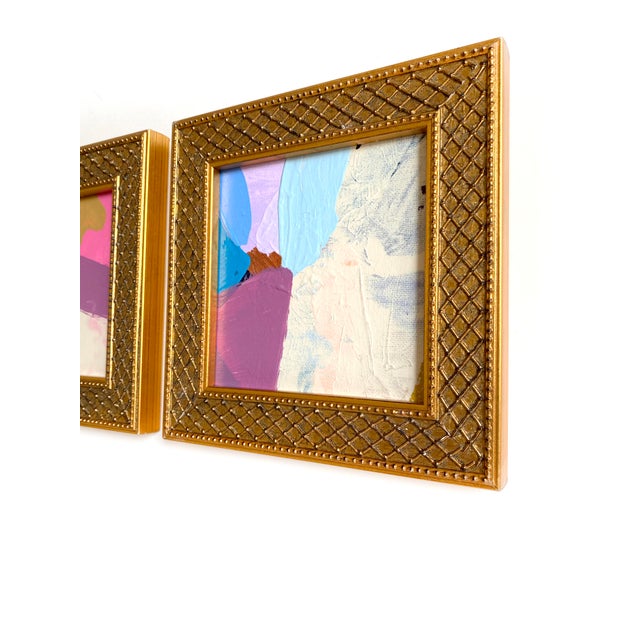 Abstract "Dreams in the Air" Pair of Framed Mini Paintings by Jessalin Beutler For Sale - Image 3 of 5