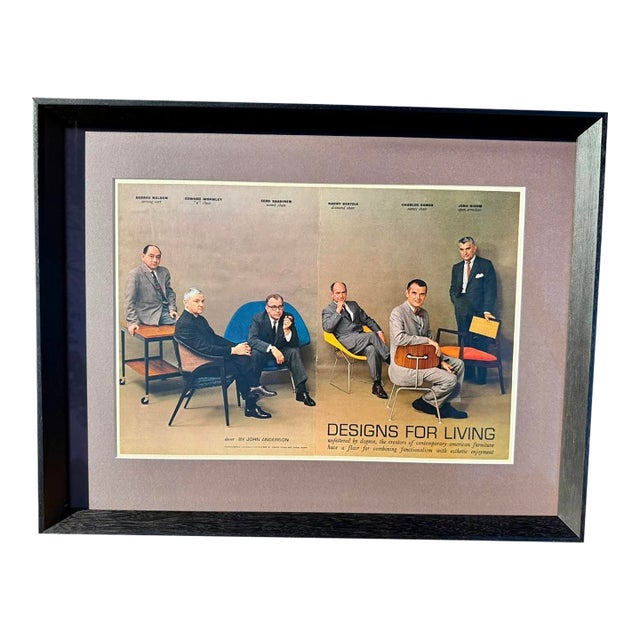 Original 1961 Playboy "Designs for Living" Spread — Eames, Saarinen, Nelson, Bertoia, Wormley & Risom, Custom Framed in Museum Glass For Sale
