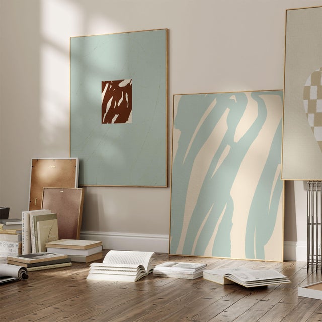 Set of 2 abstract open edition giclee prints by artist Anna Pepe. 20"x28" Elegant abstract lines drawing. Brown and pastel...