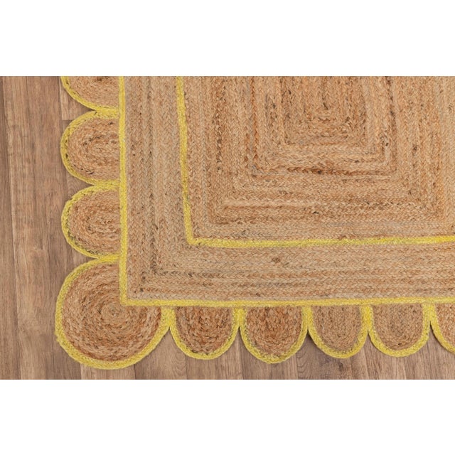 Yellow Yellow Trim Jute Scallop Braided Hand Made Bohemian Rug 8'x10' For Sale - Image 8 of 12
