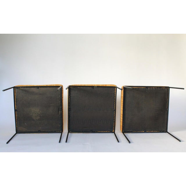1950s Upholstered Wrought Iron Based Stools Attributed to Paul McCobb - Set of Three For Sale - Image 10 of 13