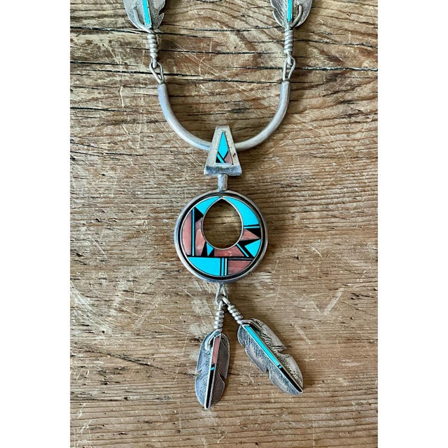 Vintage Turquoise Native American 925 Silver Pendant Necklace For Sale - Image 9 of 11