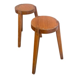 Tripod Stools in Beech, 1940s, Set of 2 For Sale