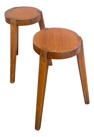 Tripod Stools in Beech, 1940s, Set of 2