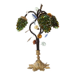 Vintage Bronze Table Lamp with Murano Glass Clusters, 1940s For Sale