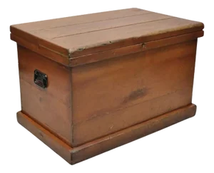 Antique American Primitive Brown Wooden Blanket Chest Trunk