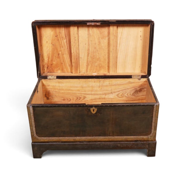Mid 19th Century Small Early 19th Century Campaign Leather Clad Trunk For Sale - Image 5 of 9