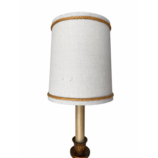 Black and Gold Neoclassical Candlestick Table Lamp With Braided-Trim Shade For Sale - Image 4 of 11