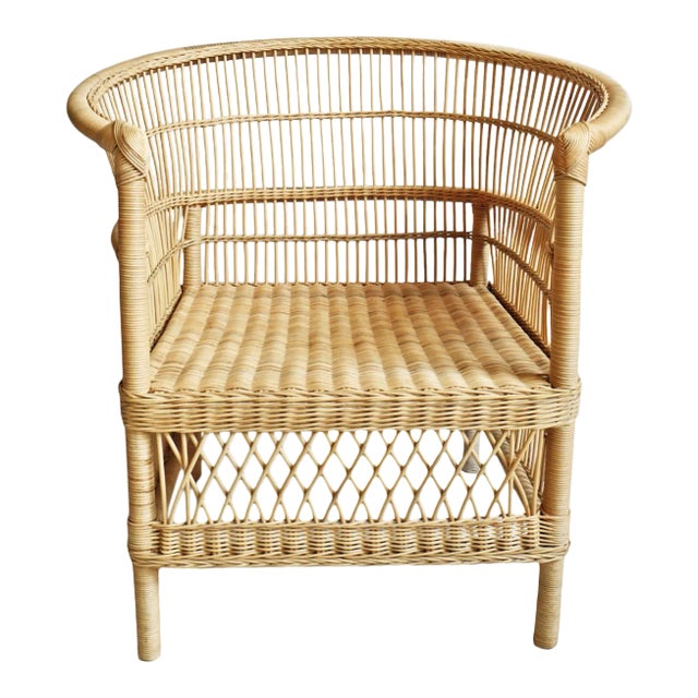 Vintage Raw Wicker Horseshoe Chair For Sale