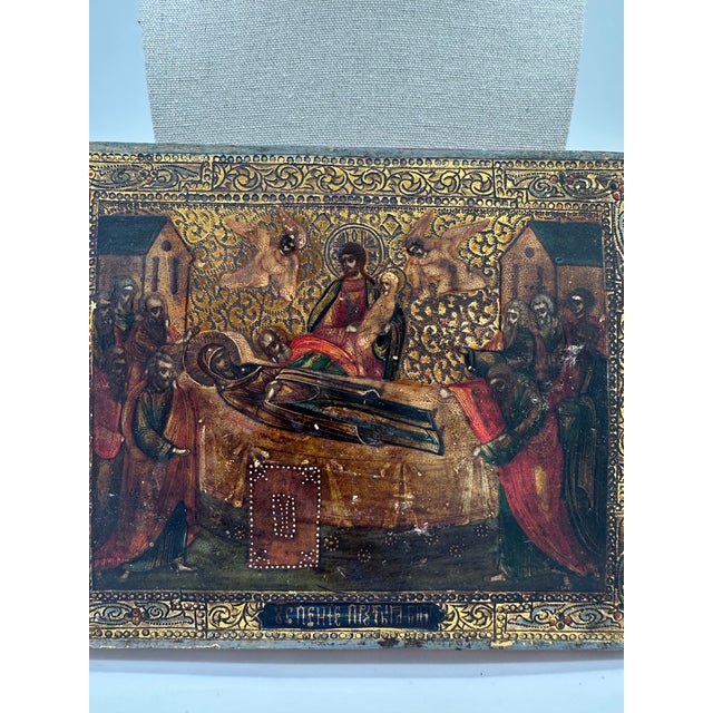 19th-Century Orthodox Icon Painting, Dormition of the Mother of God For Sale In Los Angeles - Image 6 of 6
