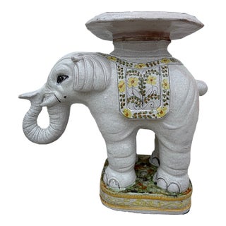 Hollywood Regency Italian Glazed Terracotta Elephant Garden Stool or Side Table For Sale