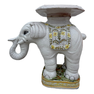 Hollywood Regency Italian Glazed Terracotta Elephant Garden Stool or Side Table
