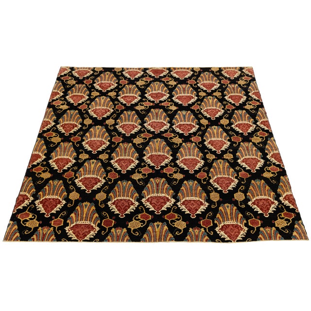 Textile Contemporary Hand-Knotted Wool Ikat Area Rug With Venetian Shell Motifs in Rust For Sale - Image 7 of 12