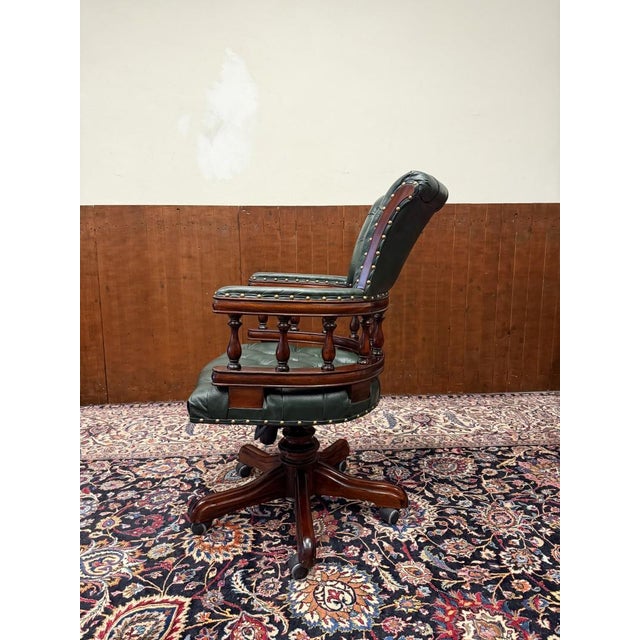 English Chesterfield Desk Chair Green For Sale - Image 3 of 8