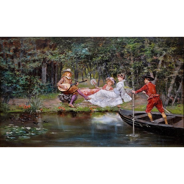 French W. Etienne-19th Century Romantic Musical Outdoor Scene -Oil Painting For Sale - Image 3 of 10