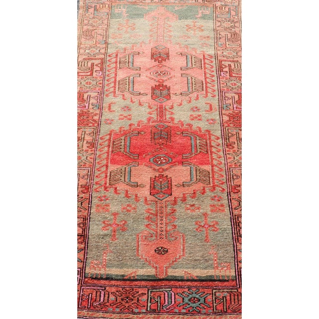 Antique Persian Hamadan Rug With Colorful Geometric Medallion's With Light Green For Sale - Image 4 of 11