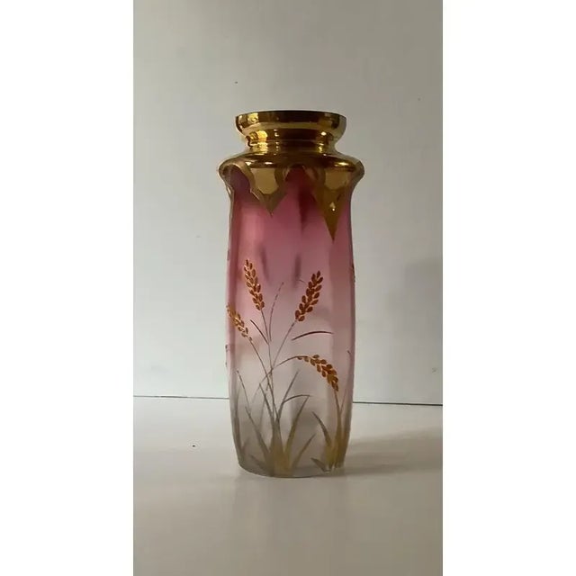 Art Nouveau 1920s Moser Hand-Painted Enamel Glass Vase For Sale - Image 3 of 4