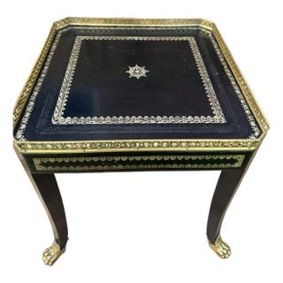 Late 20th Century Fine All Tooled Leather Legs Top and Sides W/Brass Gallery and Hairy Claw Feet Maitland Smith Drinks Occasional Table For Sale