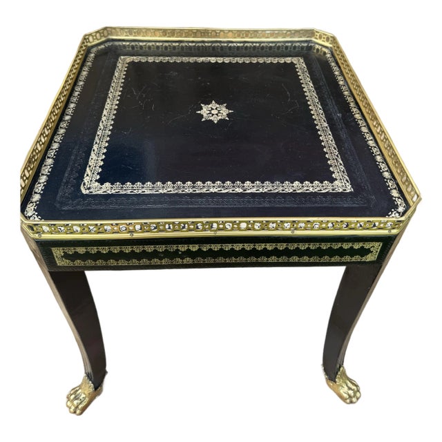 Late 20th Century Fine All Tooled Leather Legs Top and Sides W/Brass Gallery and Hairy Claw Feet Maitland Smith Drinks Occasional Table For Sale
